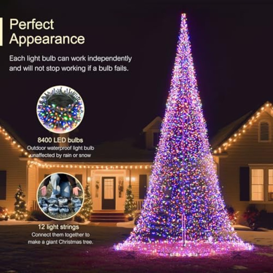 屋外用旗竿LEDクリスマスツリー 33フィート 8400球  - Outdoor Lighting Tree のレビューと価格