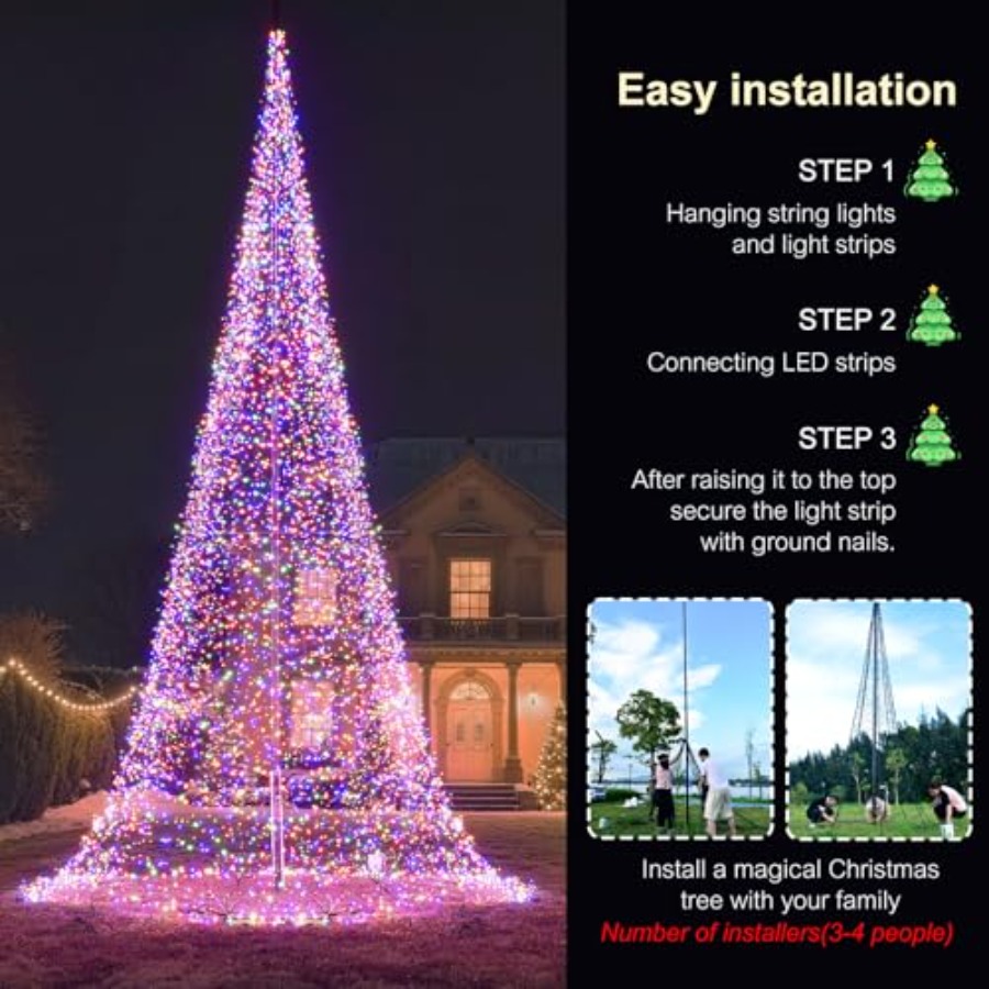 屋外用旗竿LEDクリスマスツリー 33フィート 8400球  - Outdoor Lighting Tree のレビューと価格