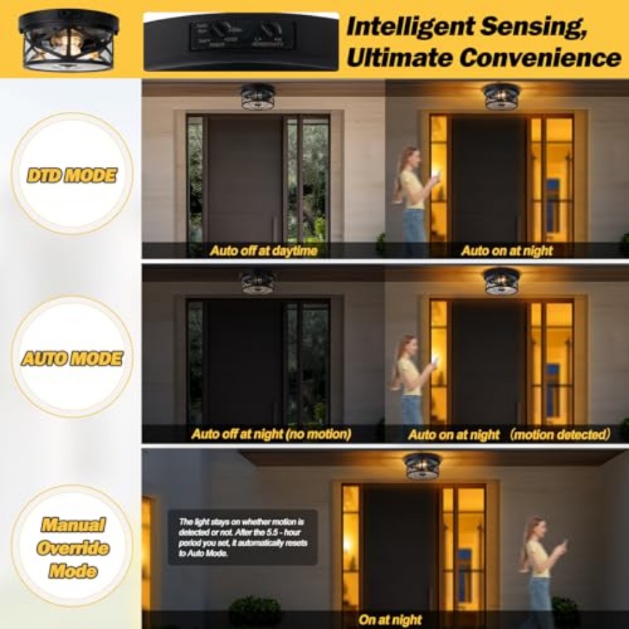 モーションセンサー屋外天井照明、調節可能な黒色フラッシュマウ - Outdoor Lighting Sensor のレビューと価格