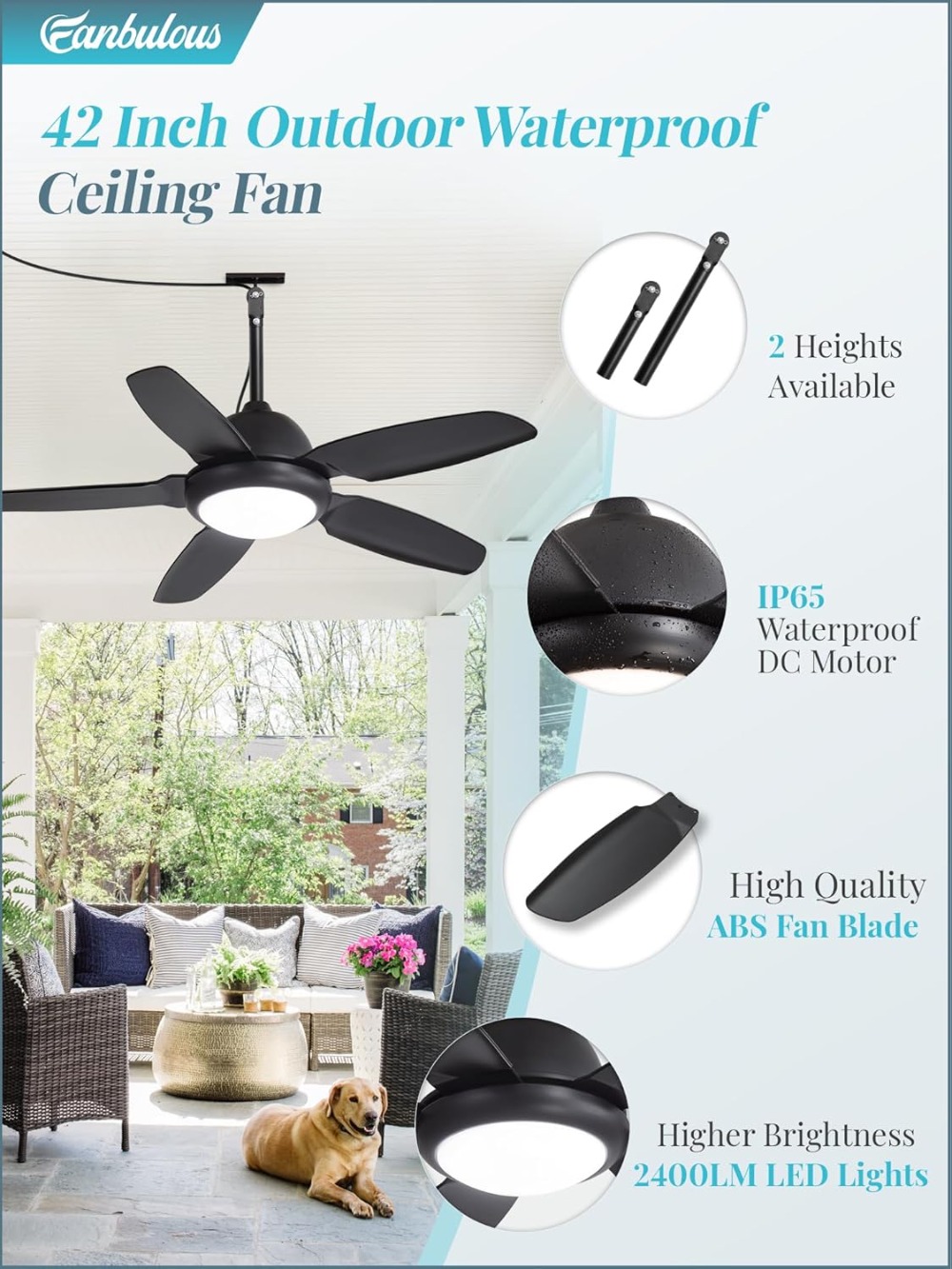 42インチ防水屋外天井扇風機（ライトとリモコン付き）、IP6 - Outdoor Lighting Gazebo のレビューと価格
