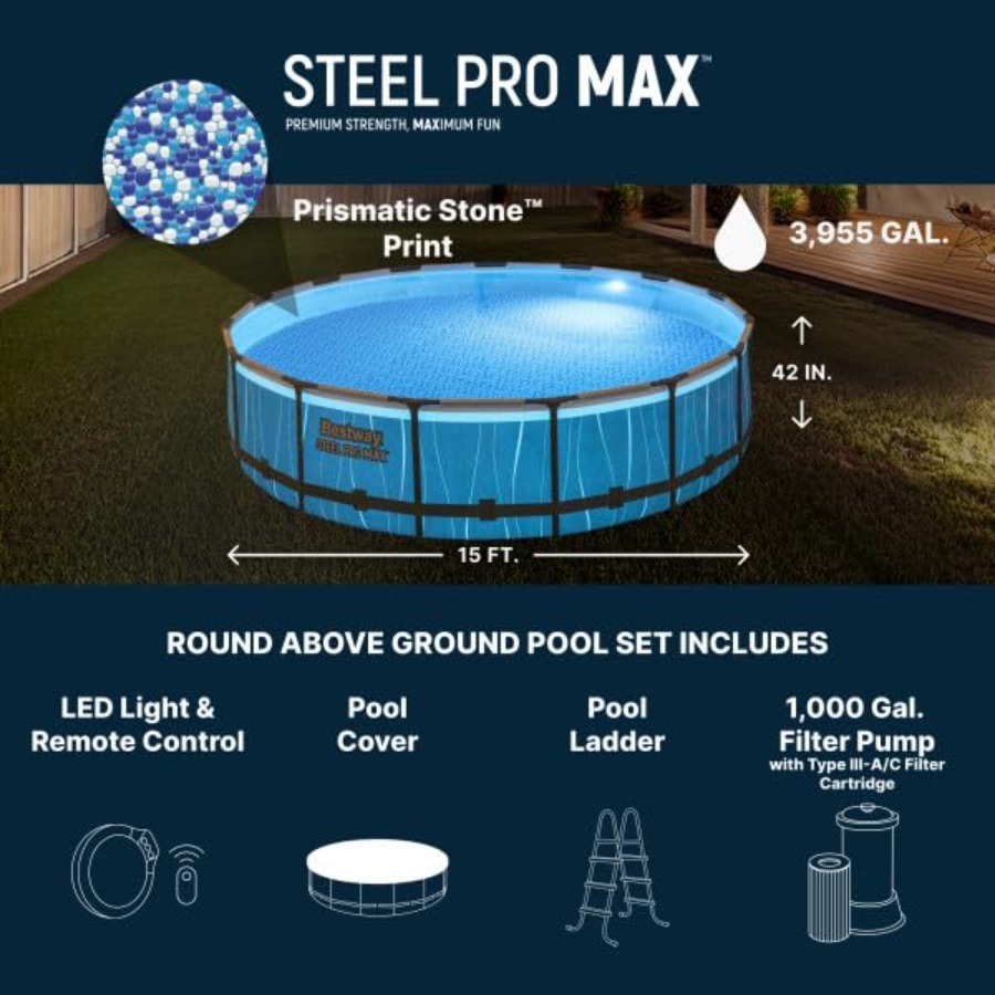 15フィート x 42インチ地上設置型プール、丸型メタルフレ - Outdoor Lighting In Ground のレビューと価格