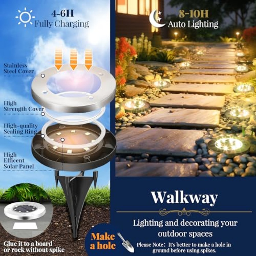ソーラーグラウンドライト ソーラーライト 屋外防水 8 LE - Outdoor Lighting In Ground のレビューと価格