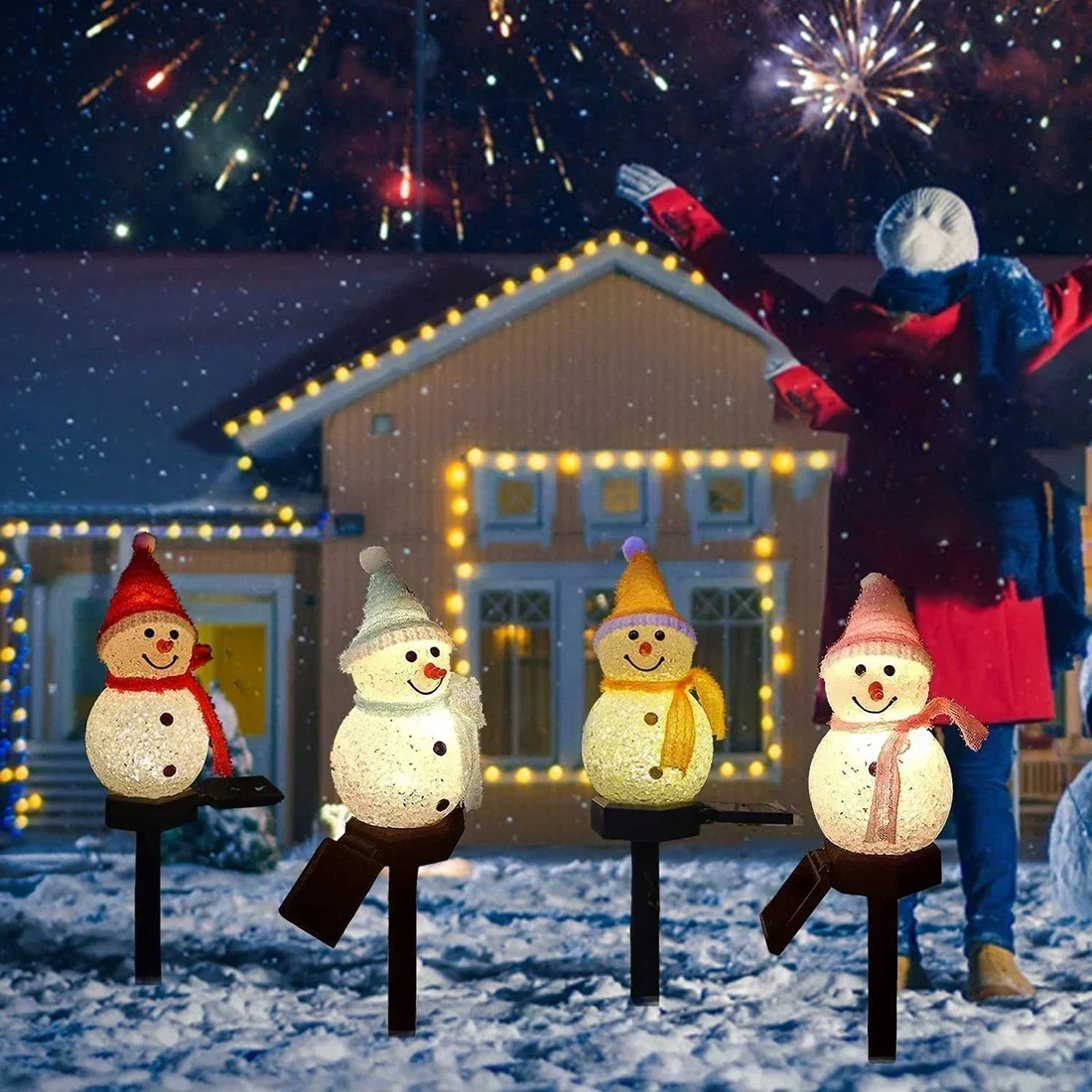 クリスマス雪だるまソーラーガーデンライト LED 防水屋外庭 - Outdoor Lighting Pathway のレビューと価格