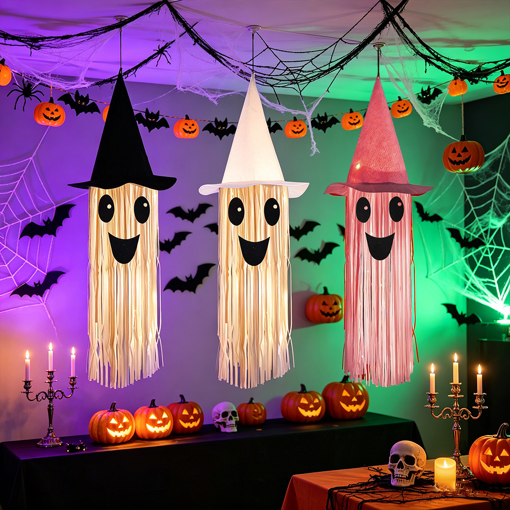 ハロウィン光る魔女帽子ゴーストタッセル吊り下げ装飾、LEDラ - Outdoor Lighting Pendant のレビューと価格