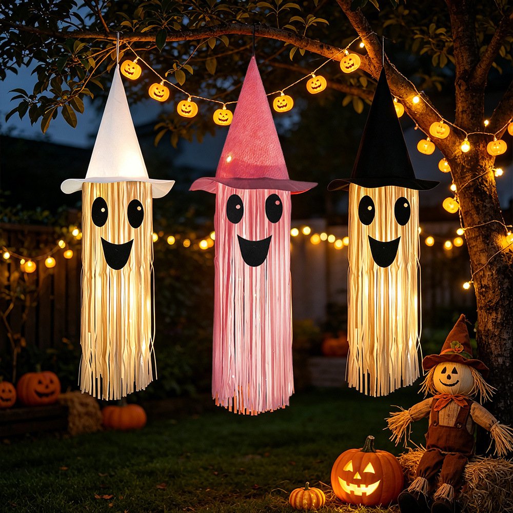 ハロウィン光る魔女帽子ゴーストタッセル吊り下げ装飾、LEDラ - Outdoor Lighting Pendant のレビューと価格